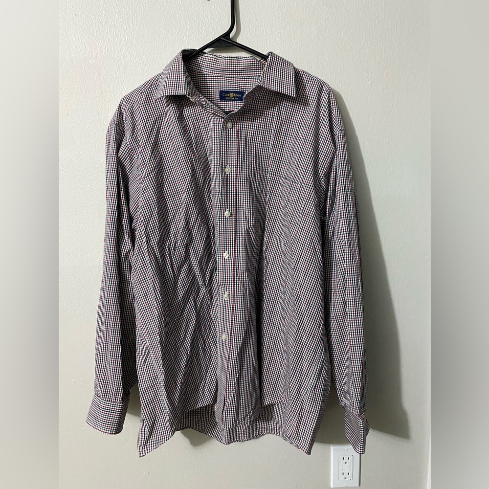 Men’s Club Room Regular Fit size 17.5 red black & white checkered print shirt